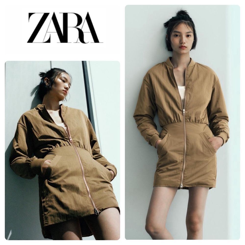 NWOT Olive Green Short Bomber Long Sleeve Puffer Mini Dress, Size XS